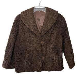 Vintage Persian Lambswool Cropped Jacket Size Small Brown 50s 60s